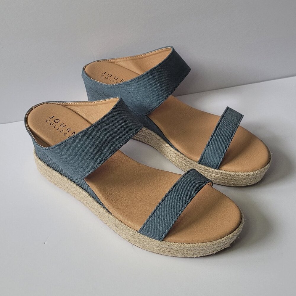 Journee Collection Alissa Denim Sandals Size 10
